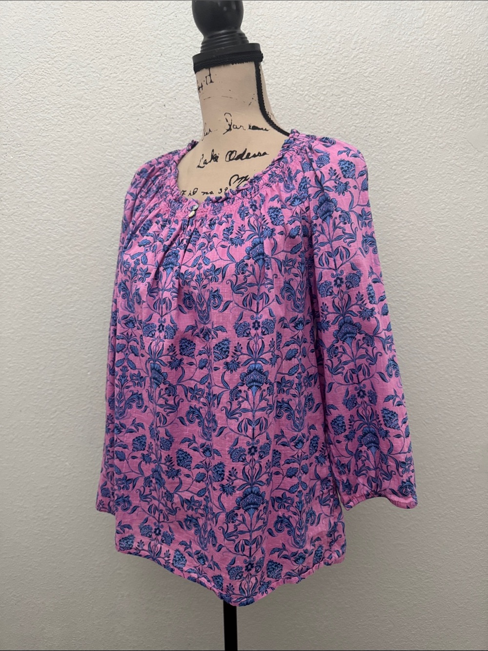 J. Jill Floral Boho Peasant Top Pink Blue Floral Print Cotton Size Small - Picture 7 of 12